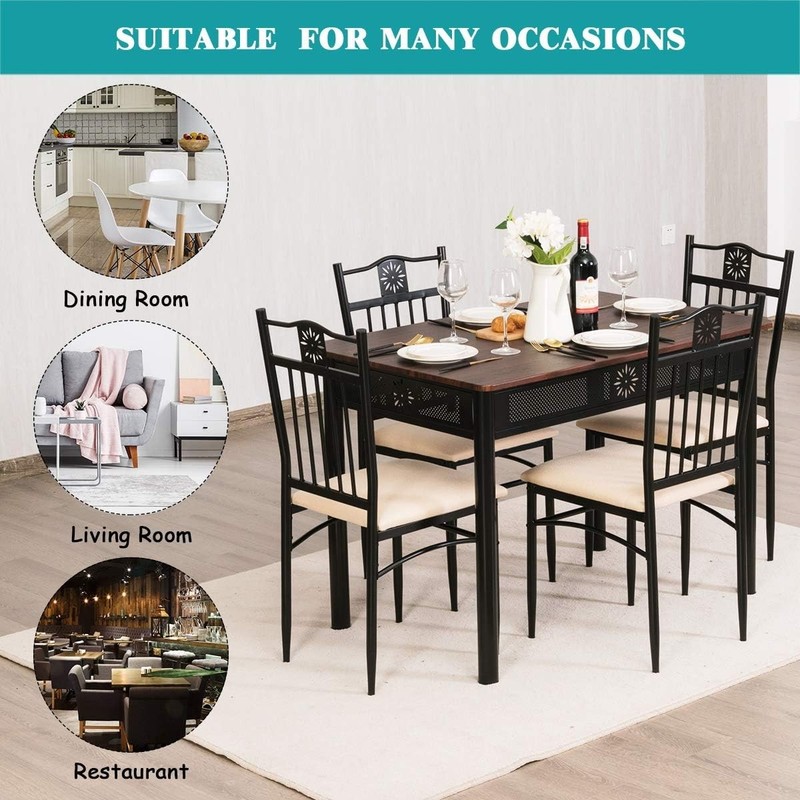Sturdy Dining Table Set with Dark Brown Wood Top and Easy Assembly Instructions gallery