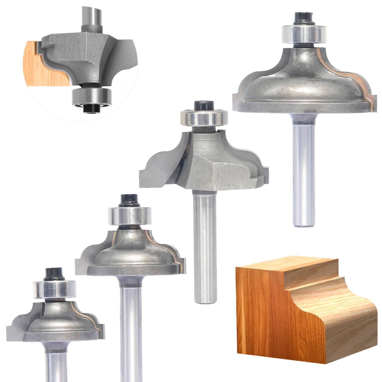 4Pcs Ogee Router Bit Set, 1/4" Shank, Double Roman Edging Cutter for Wood Moldin gallery