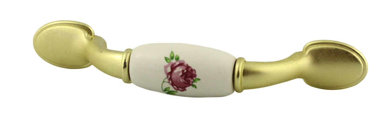 (5 Pack) 3 inch Pink Rose Ceramic Pull Polished Brass gallery