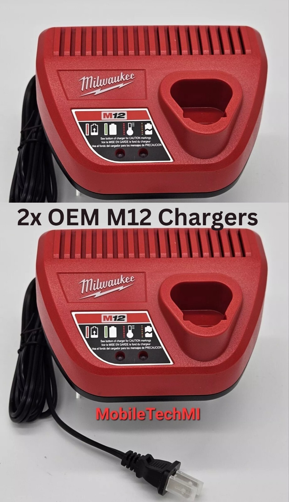 2 Pack Genuine Milwaukee M12 2x Lithium-ion Battery Chargers 48-59-2401 OEM gallery