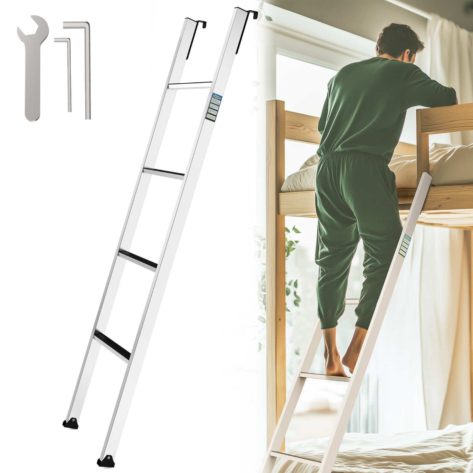 Integrated Step Ladder with 57"-61" Height Range，bunk Ladder with 1.2" Hooks gallery