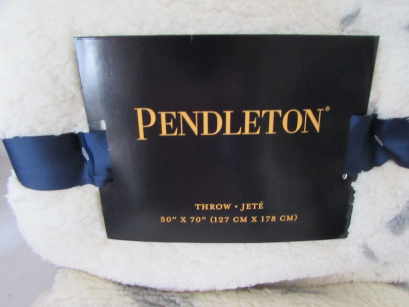 NEW Pendleton Icon Sherpa Aztec Throw Blanket Fleece 50x70 Cream Ivory Gray Back gallery