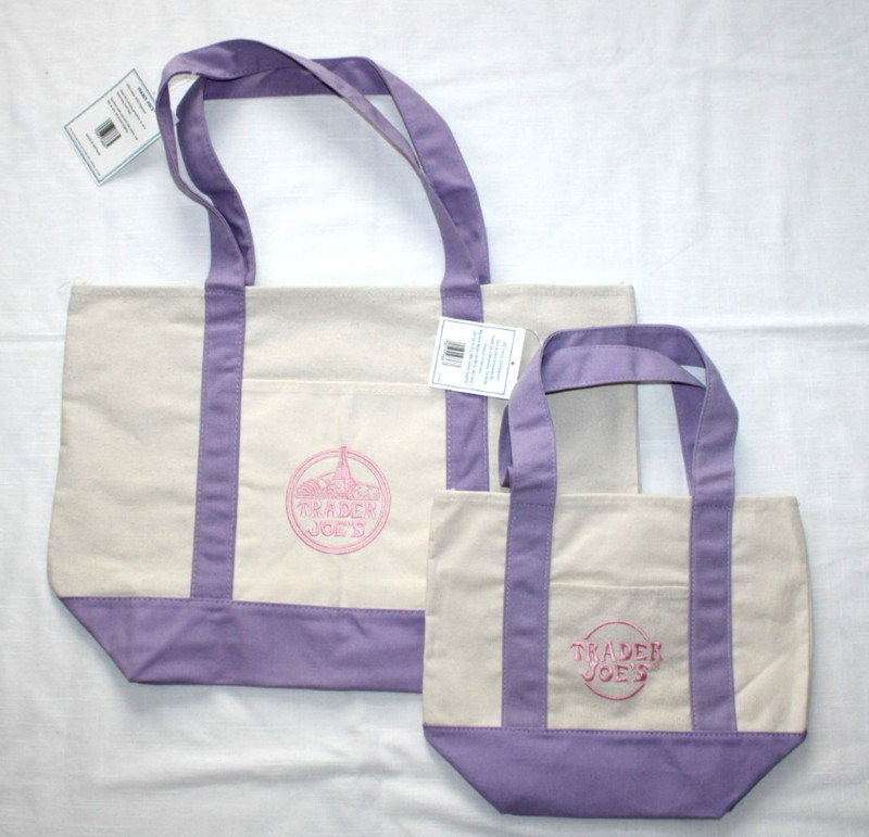 2 NWT Spring Easter 2026 Trader Joe’s Lavender Canvas Tote Bags Large + Mini-SU gallery