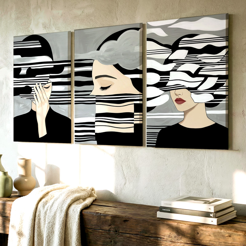 3 Pieces Modern Abstract Faces Large Wall Art Set for Living Room Set Of 3 gallery
