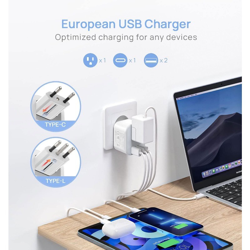 2 pack European Travel Plug Adapter Foldable 3 in 1 for US to EU outlets gallery