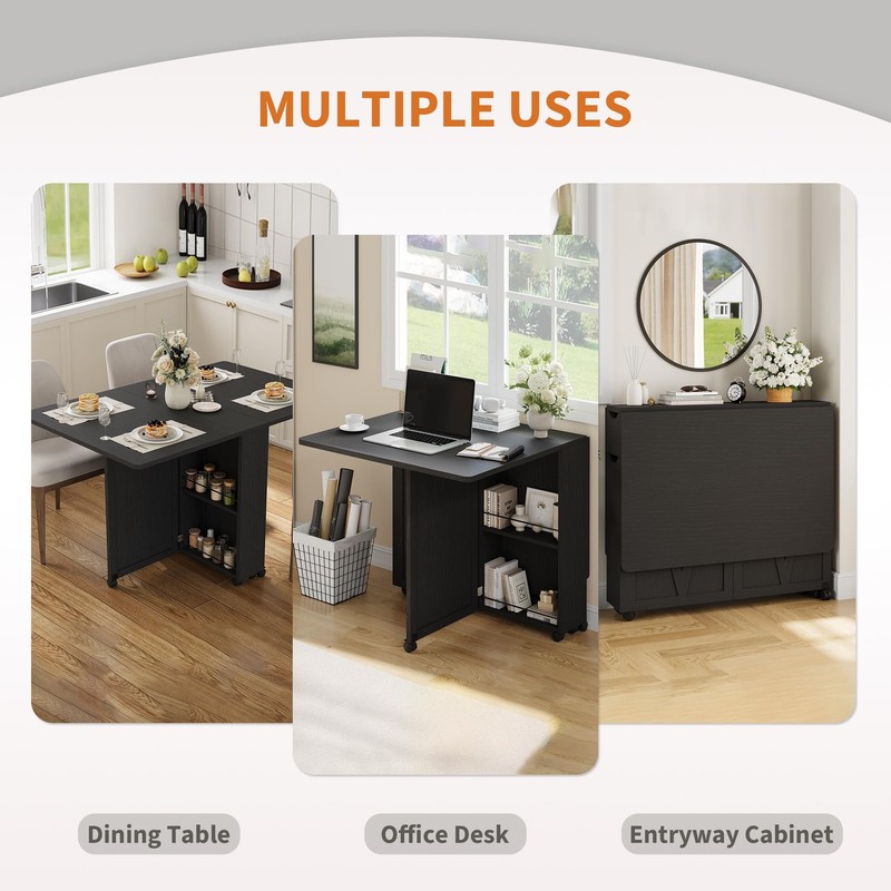 Folding Dining Table with Storage Folding Kitchen Table with 6 Wheels Drawer gallery