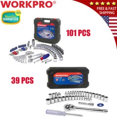 WORKPRO 140PC/101PC/ 39PC 3/8″ 1/4″ Drive WRENCH Socket Set SAE Metric Socket US