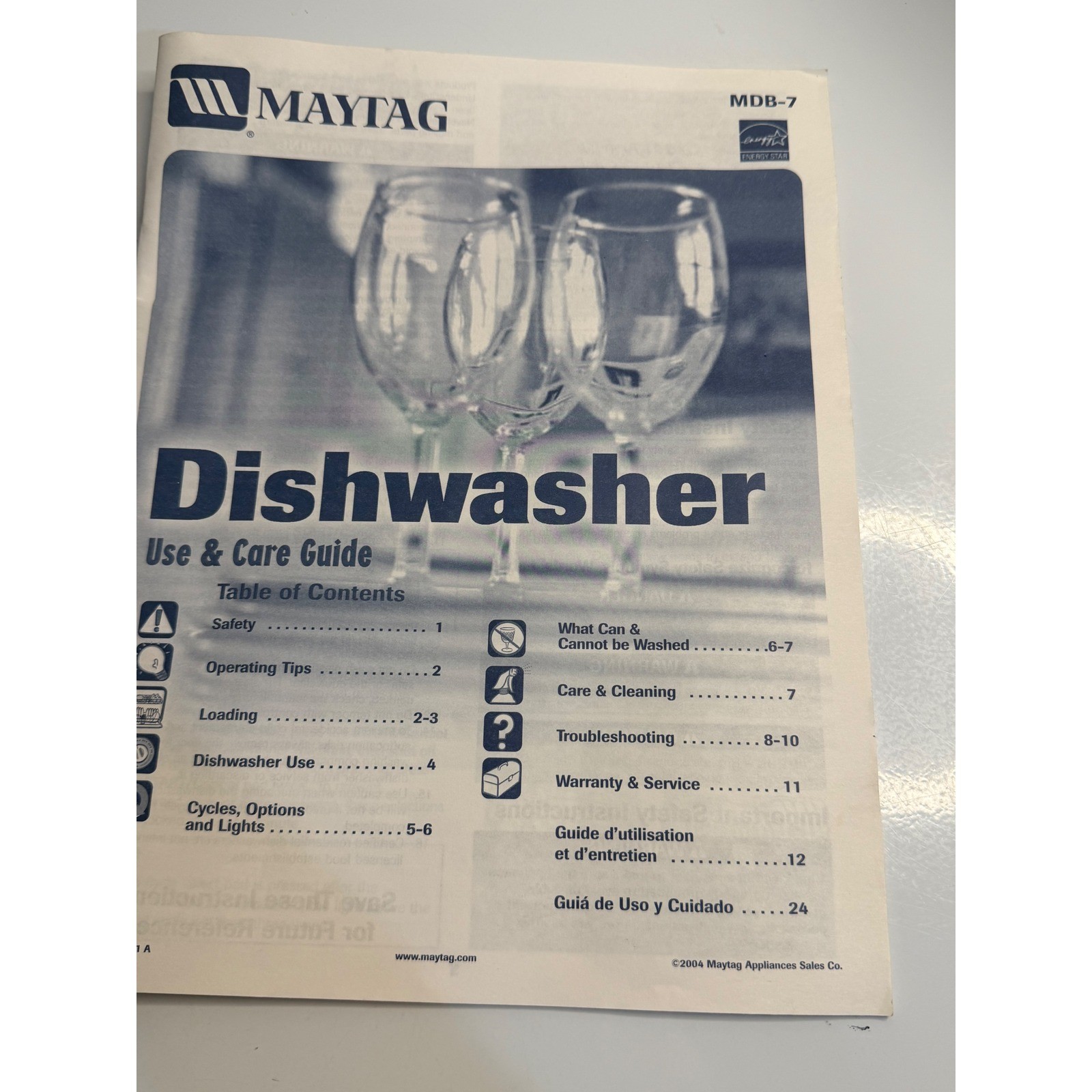 VTG Maytag Dishwasher Use Care Guide Manual MDB-7 White Blue Paper Booklet 2004 gallery