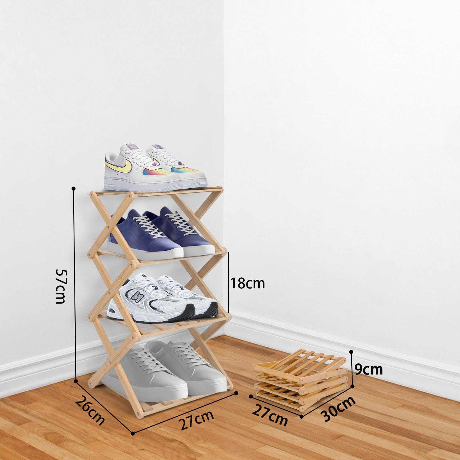 4Tier Vertical Folding Shoe Rack Portable FreeStanding for Small Spaces gallery