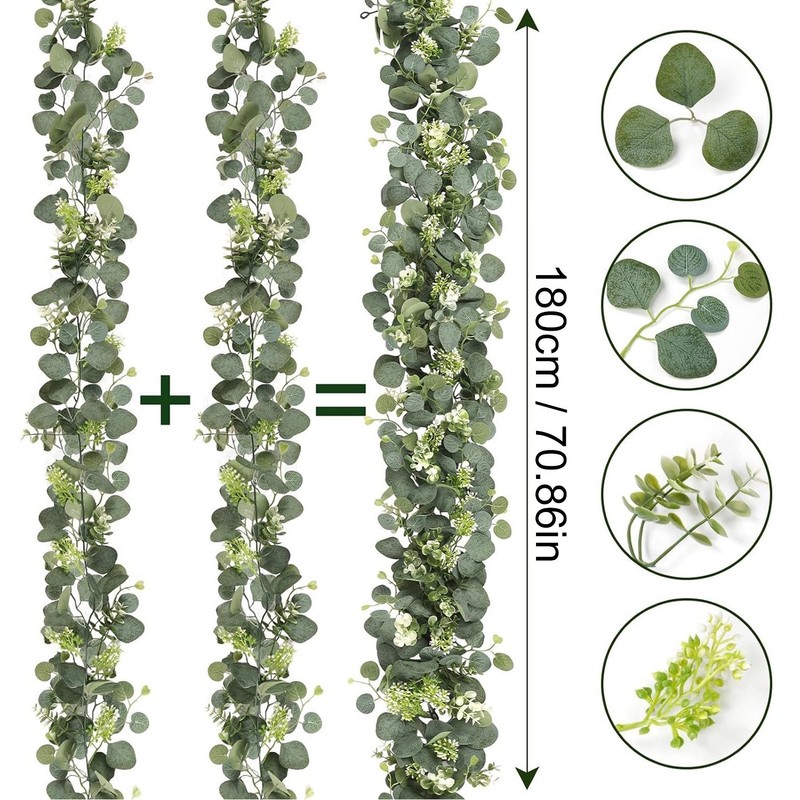 2x Artificial Eucalyptus Garland,Eucalyptus Leaves Table Greenery Garland Wreath gallery