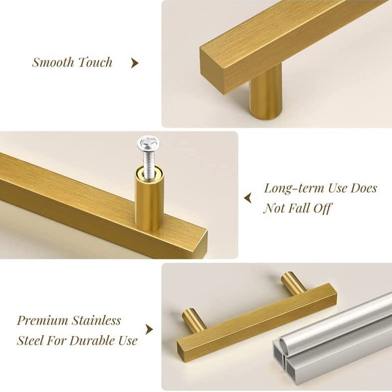 20Pcs T Bar Pull Gold Handles Solid Steel Kitchen Cabinet Hardware Modern Pulls gallery