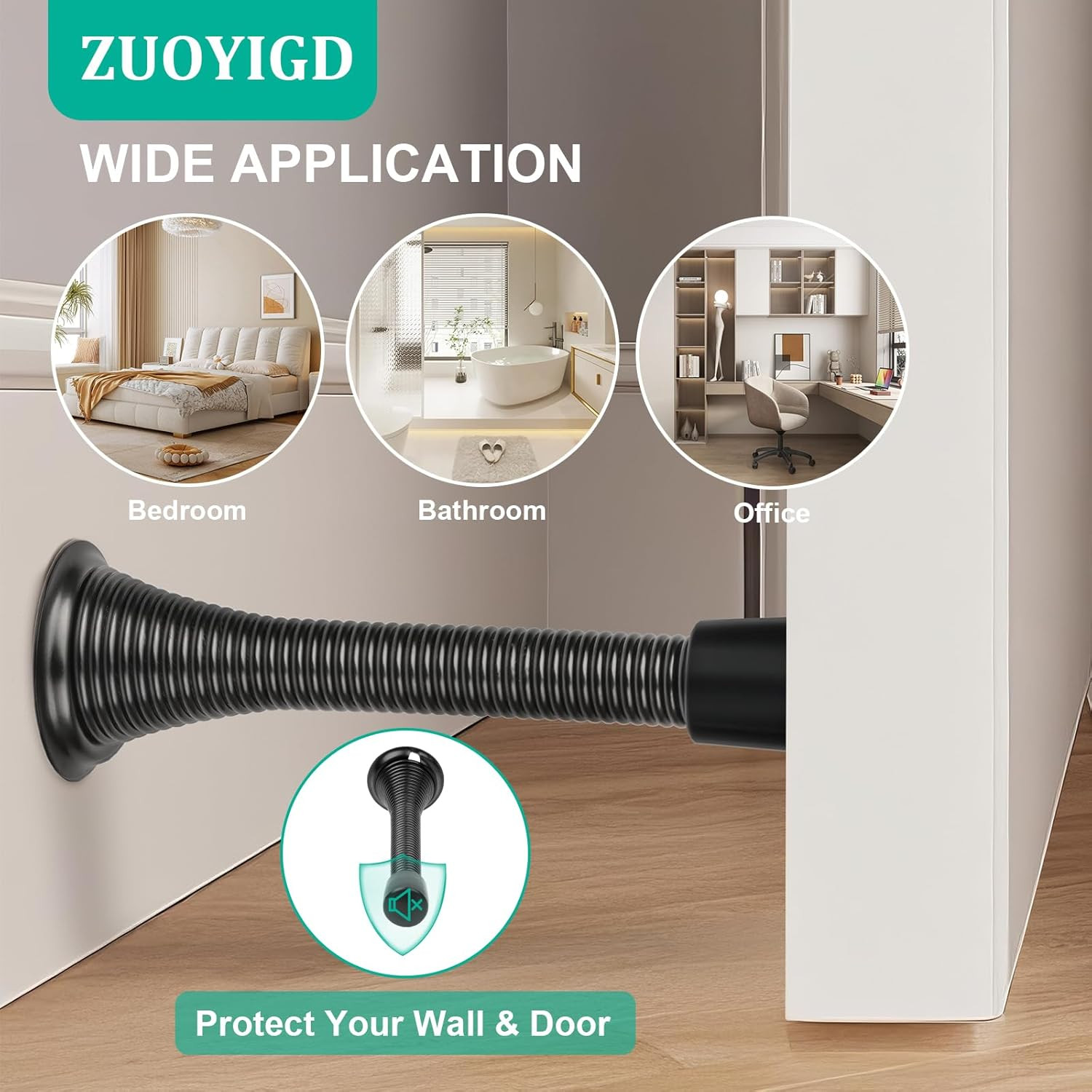 Spring Door Stop Wall Mount Heavy Duty Rubber Bumper Tip Black 6 Pack gallery