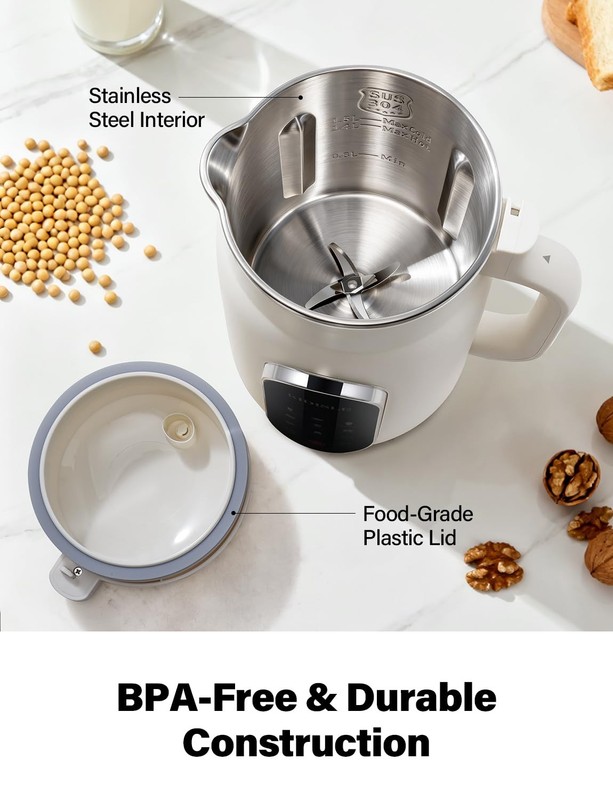 KIDISLE 51oz Nut Milk Maker Machine, 10-in-1 Soup with 140℉ 51OZ, Cream gallery