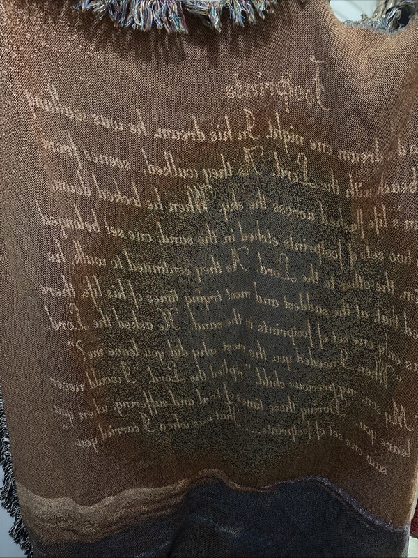 Footprints Tapestry Throw Woven from Cotton Made in The USA 51 IN x 68 IN VTG gallery