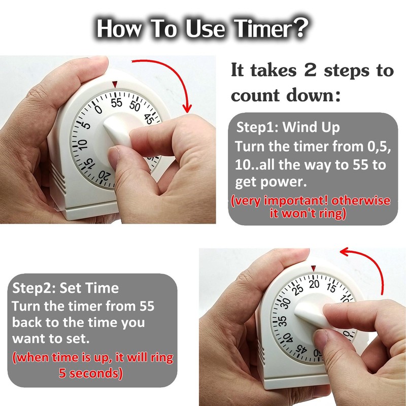 60 Minute Wind Up Timer, Visual Mechanical Timer with Loud Alarm, Manual Countd gallery