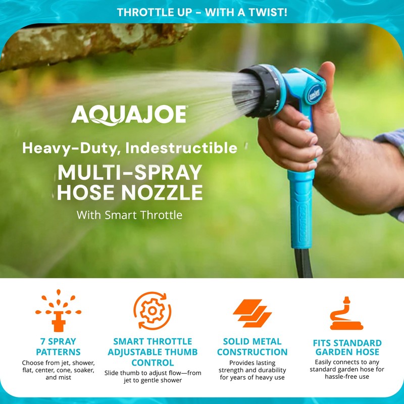 Aqua Joe Multi-Function Hose Nozzle with Smart Throttle and 7 Sprayer Patterns gallery