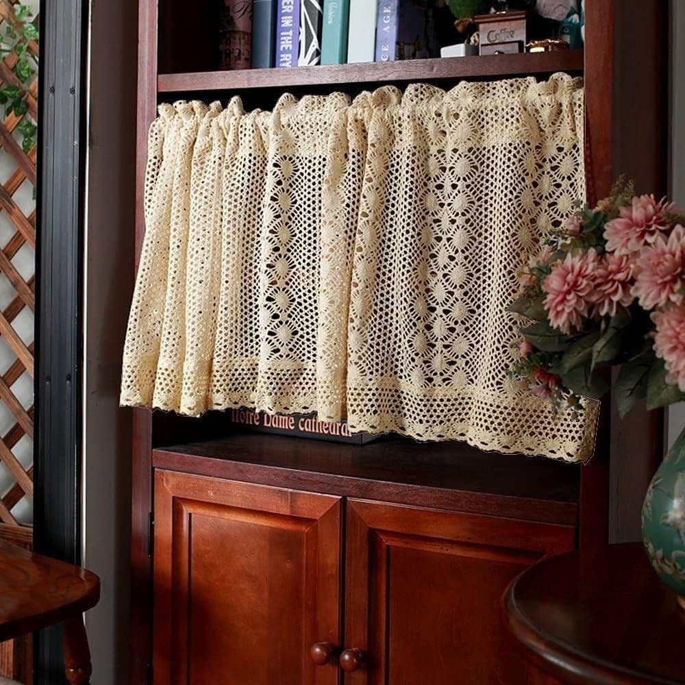 Rustic Boho Curtain Valance for Kitchen Window Farmhouse Handmade Crochet Cur... gallery
