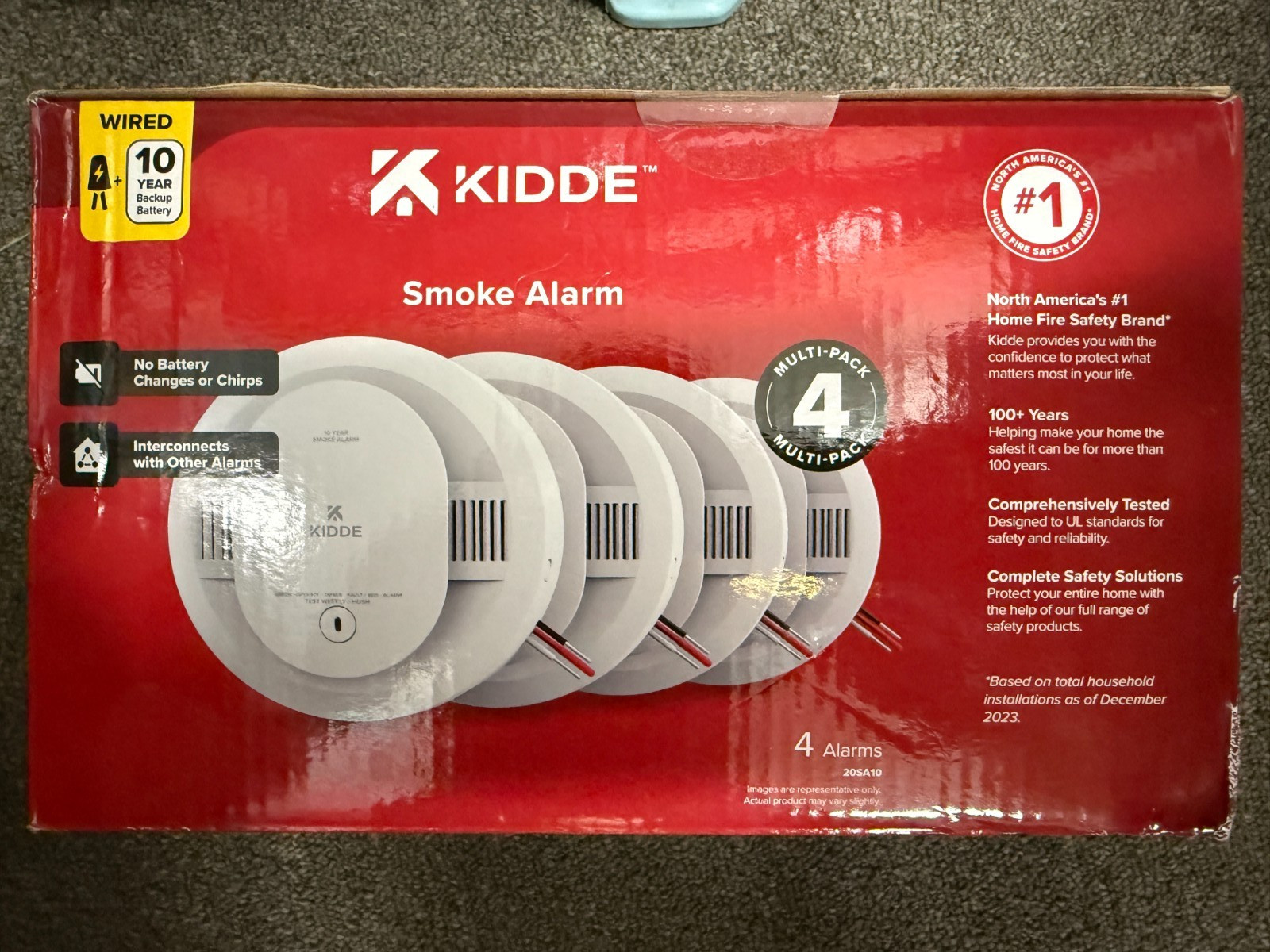 Kidde Smoke Alarm Model 20SA10 Hard Wired Detector with Backup Battery - 4 Pack gallery