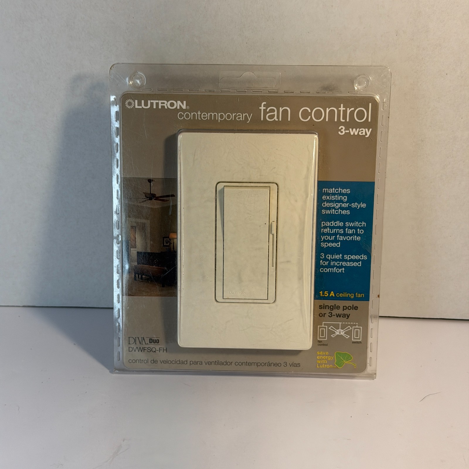 Lutron Diva 1.5 A Ceiling Fan 3-Way Light Almond With Faceplate DVWFSQ-FH-LA gallery