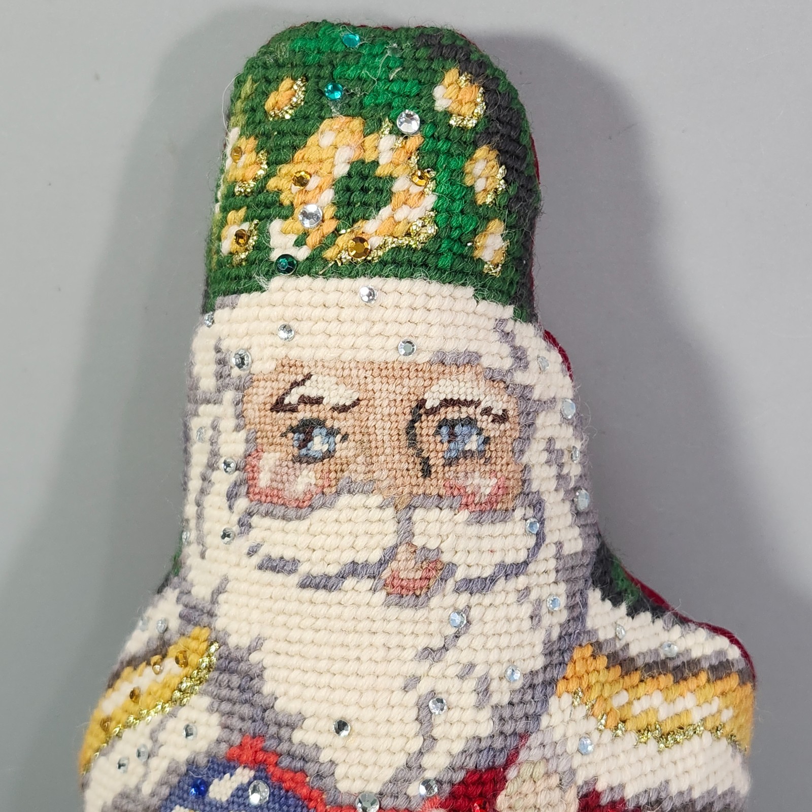 Christopher Radko Music Box Santa Needlepoint Throw Pillow Rhinestone 11" Plush gallery