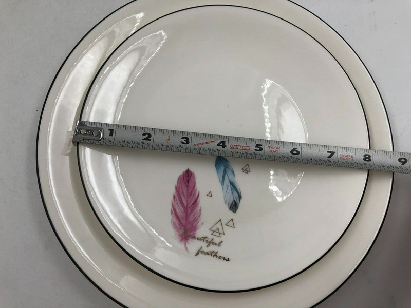 Ceramic Beautiful Feathers 10 & 8in Plate & 7in Bowl Set AA02B11014 gallery