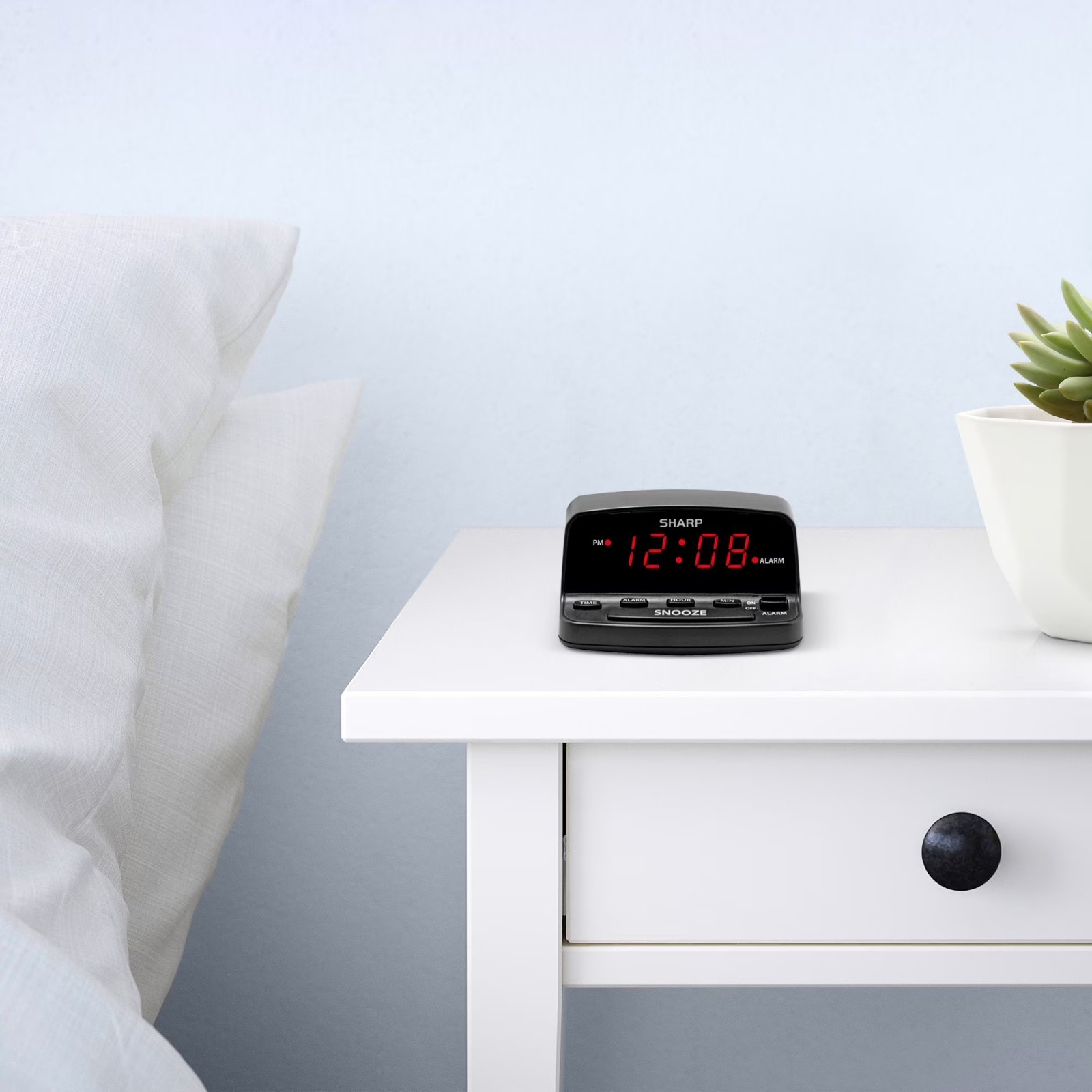 SHARP DIGITAL ALARM CLOCK Loud Alarm Snooze Keyboard Controls LED Display Black gallery