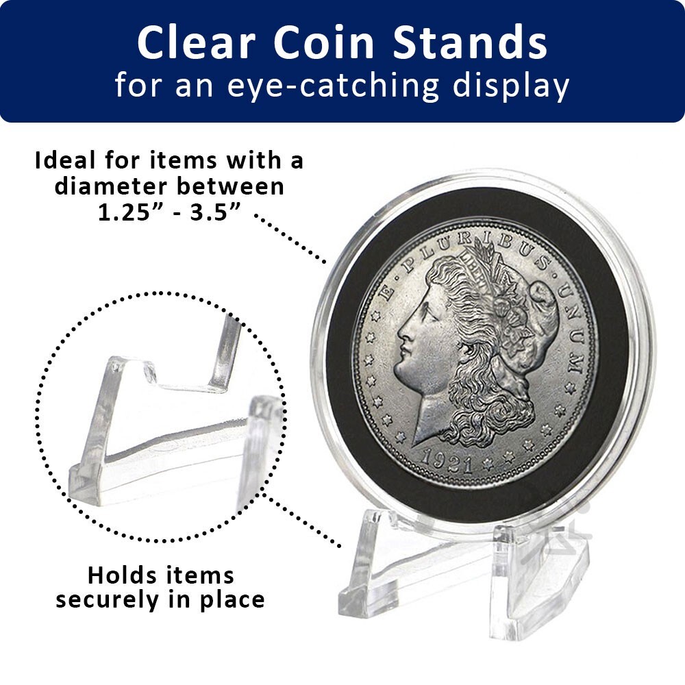 Coin Capsule Display Stand Deluxe Easels with 1/4" Shelf, Clear 100 Pack gallery