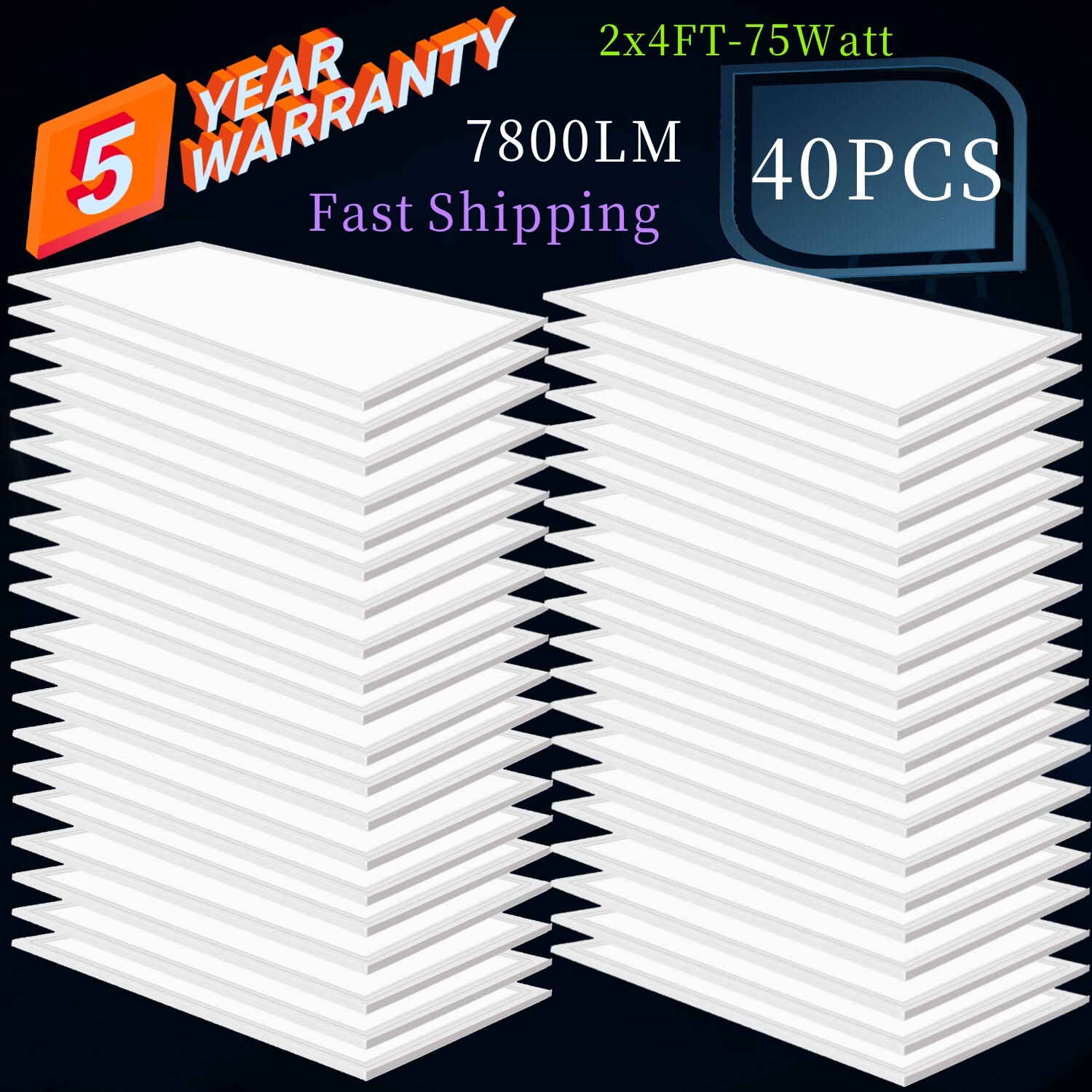 75W 2x4 LED Flat Panel, Edge-Lit, 0-10V Dimmable, 8400 lm, 120V-277V,5000K White gallery