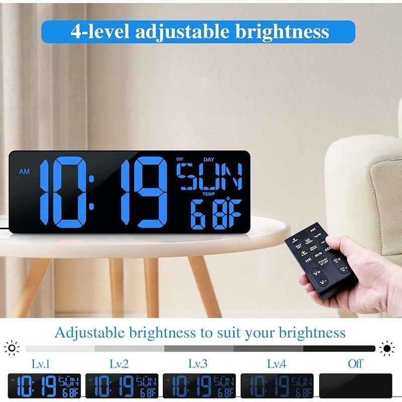 Extra Large LED Digital Wall Clock Auto Dimming Snooze Timer Remote Control gallery