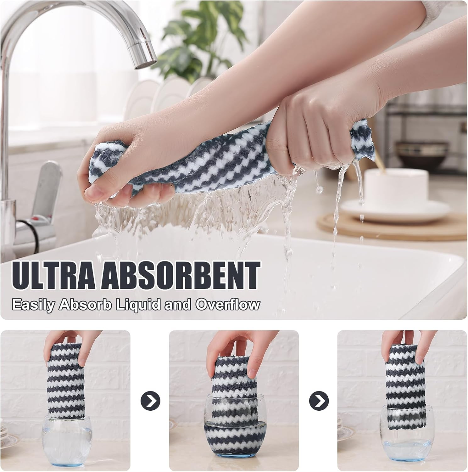 12 Pack Kitchen Dish Cloths, Ultra Soft and Absorbent Dish Towels, Reusable Fast gallery