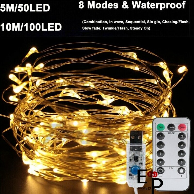USB Plug Twinkle LED String Fairy Lights Copper Wire With Remote 50 100 200 LED gallery