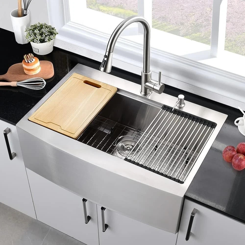 33" Multifunctional Workstation Overmount Kitchen Sink Faucet Combo gallery