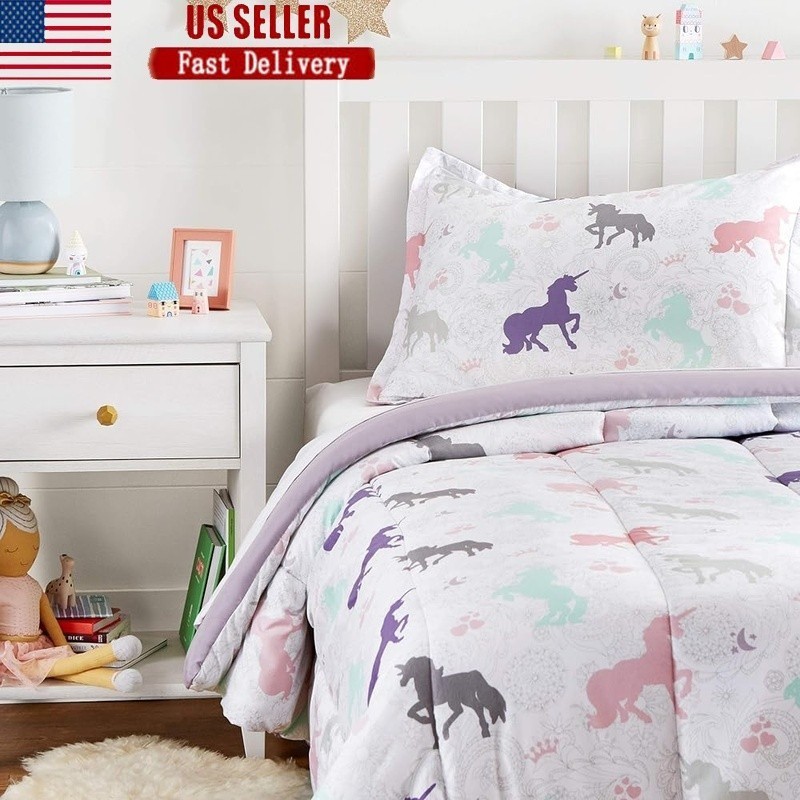 Twin Comforter Set Soft Microfiber Plush Filling Includes Sham Perfect Kids Room