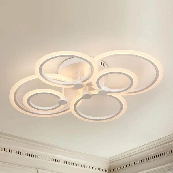 TOZING 31 in. White Modern Integrated LED 6 Rings Circle Semi- Flush Mount Light gallery