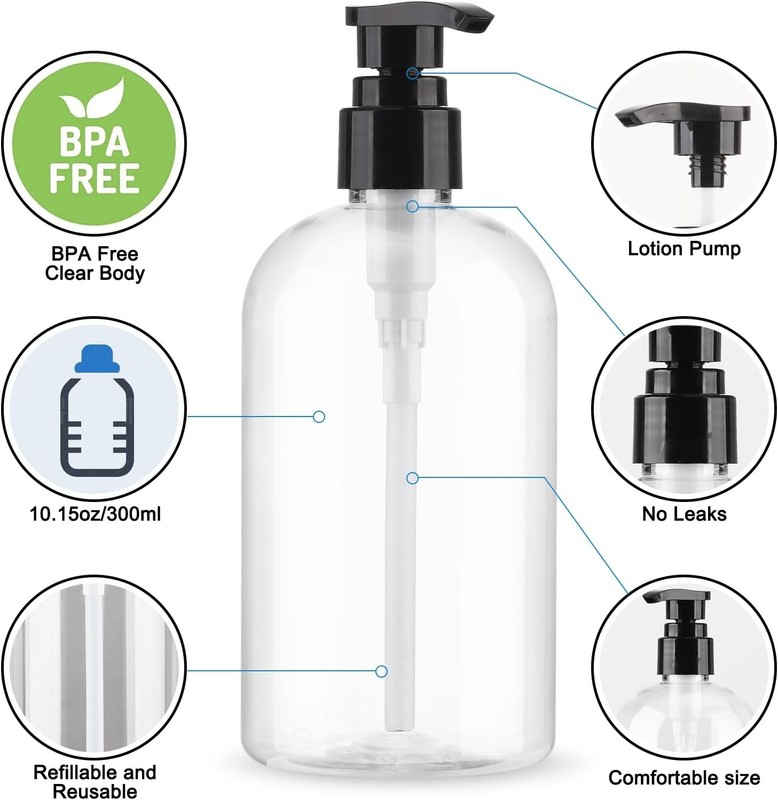 Empty Pump Bottles Dispenser 2 Pack 300ml/10.15oz. Clear Plastic Pump Bottle gallery