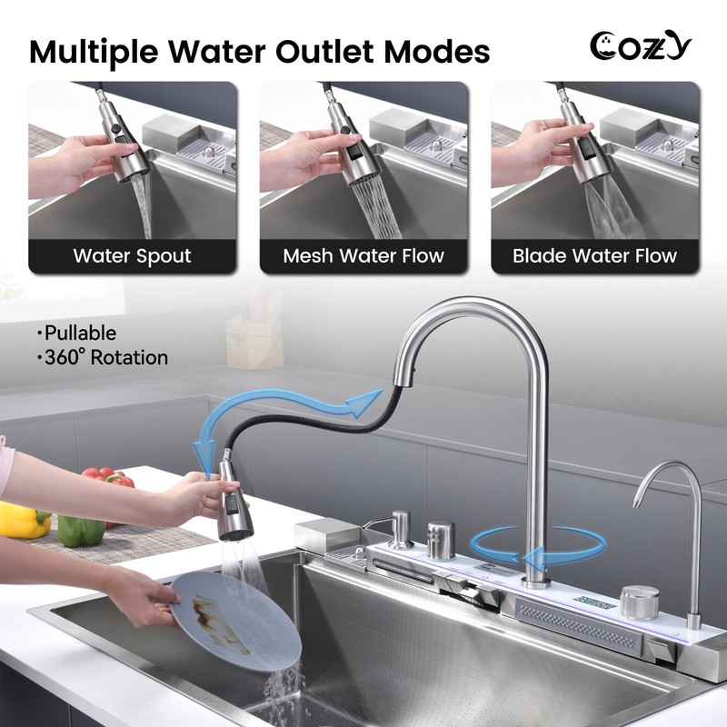 Cozy 33x22" Multifunctional Overmount Sink Faucet Combo Brush Nickel NEW MODEL gallery