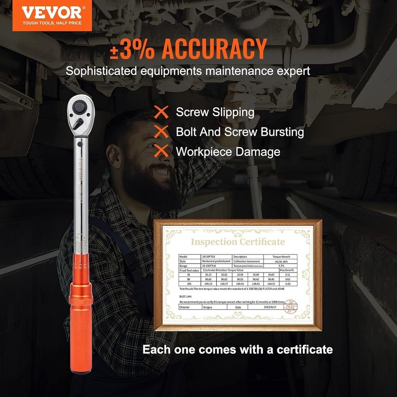 Versatile Adjustable Torque Wrench 10-150ft.lb with Calibration Certificate gallery