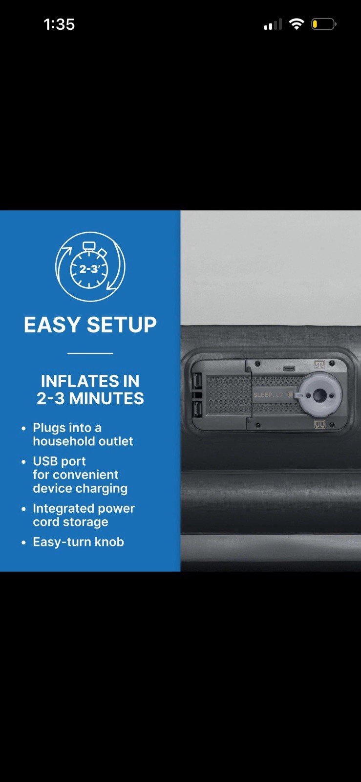 Sleeplux Durable Inflatable Air Mattress With Built-In Pump Pillow USB Charger gallery