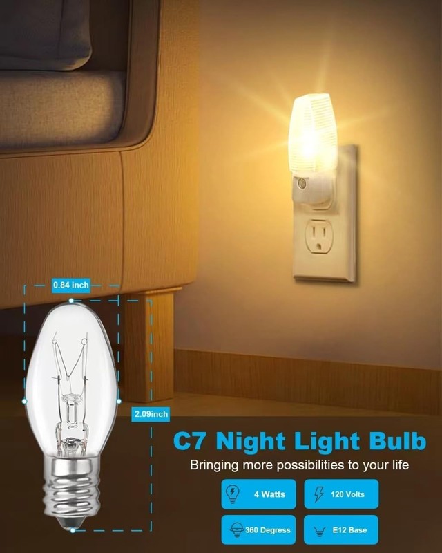 C7 Night Light Bulb 4 Watt,E12 Candelabra Base,15 Lumens,Small Clear Glass gallery