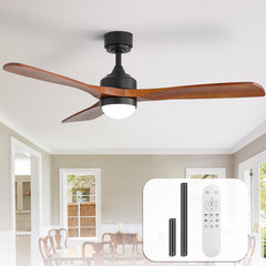 Sofucor 52″ Solid Wood Ceiling Fan Lights, Flush Mount & Downrod Mount Ceiling F