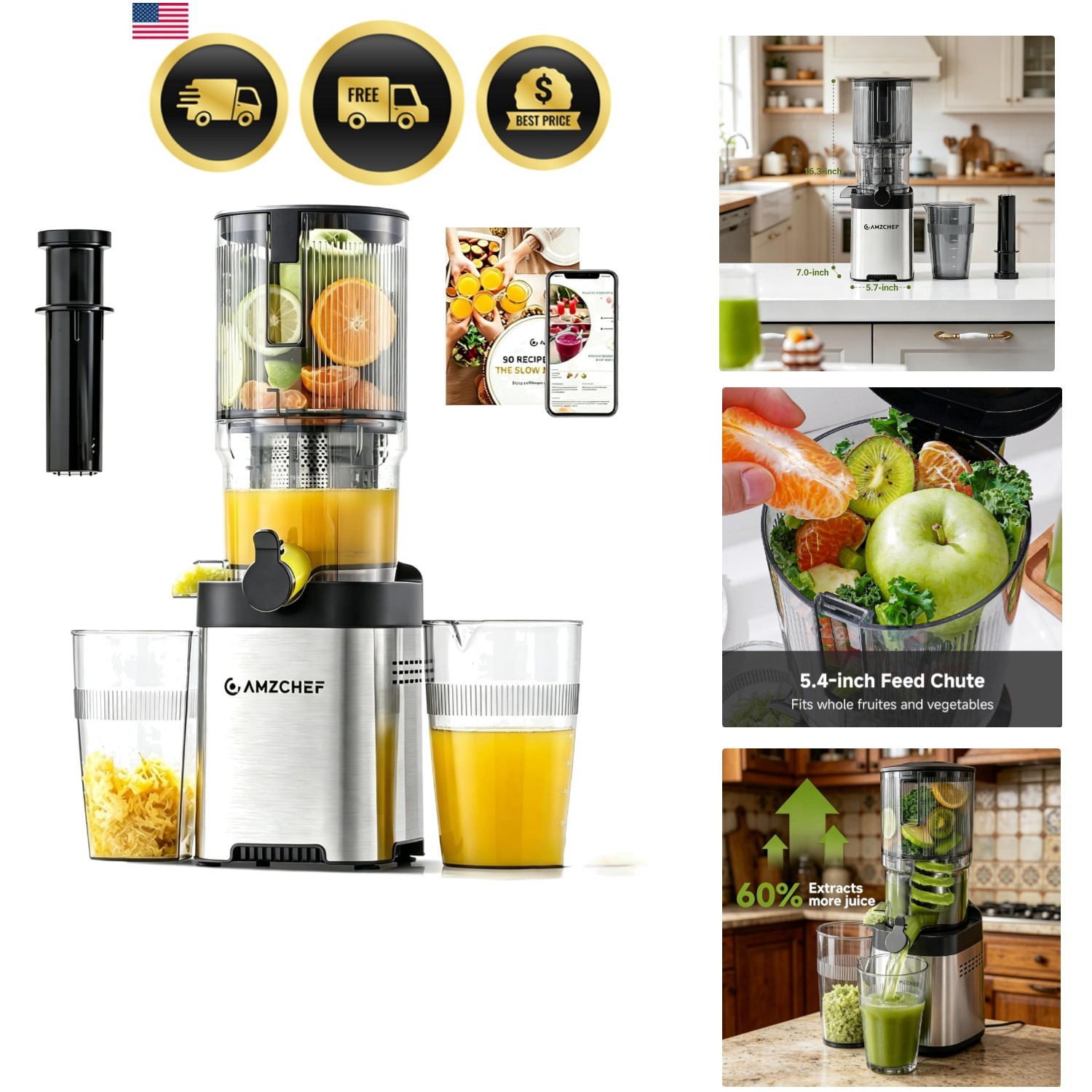Cold Press Juicer Machine, 5.4" Wide Self-Feeding Chute for Whole Fruits & Ve... gallery