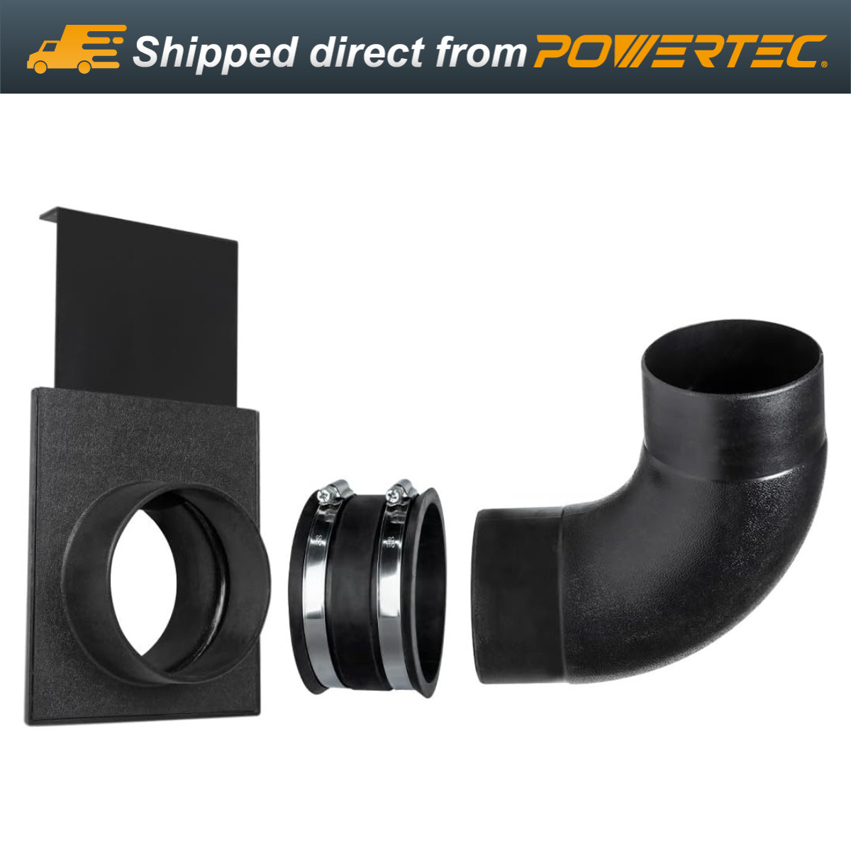 POWERTEC 4" Dust Collection Hose 90 Deg Elbow Connector Blast Gate & Flex Cuff gallery