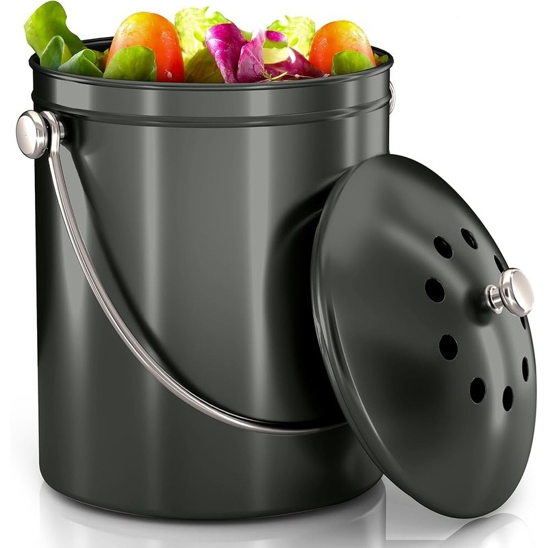 Stainless Steel Compost Bin Kitchen Countertop Odorless Easy Clean Durable New gallery