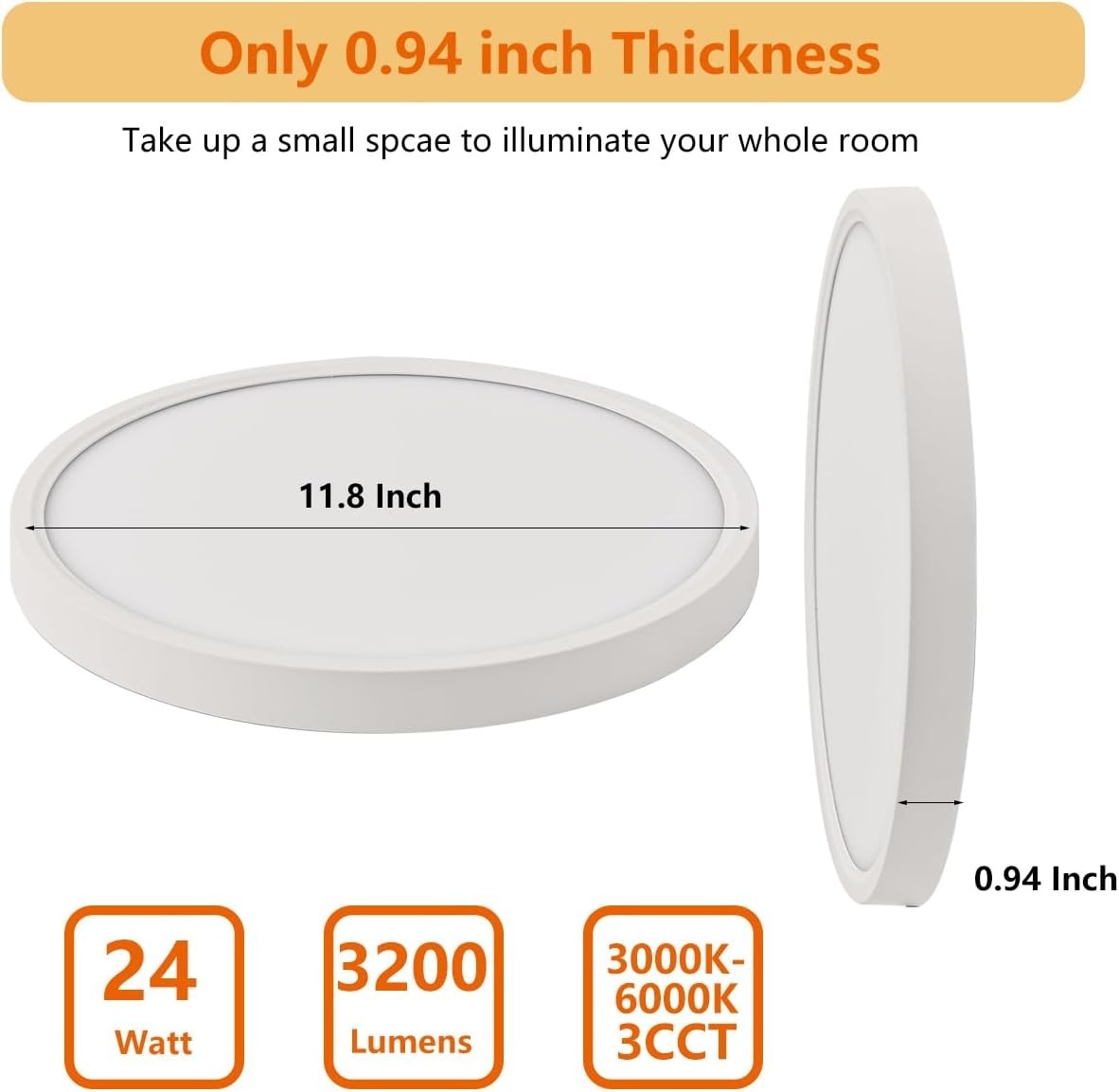 24pack 3200LM LED Flush Mount Ceiling Light,12inch 24W,2700K-6500K 3CCT LED Ceil gallery