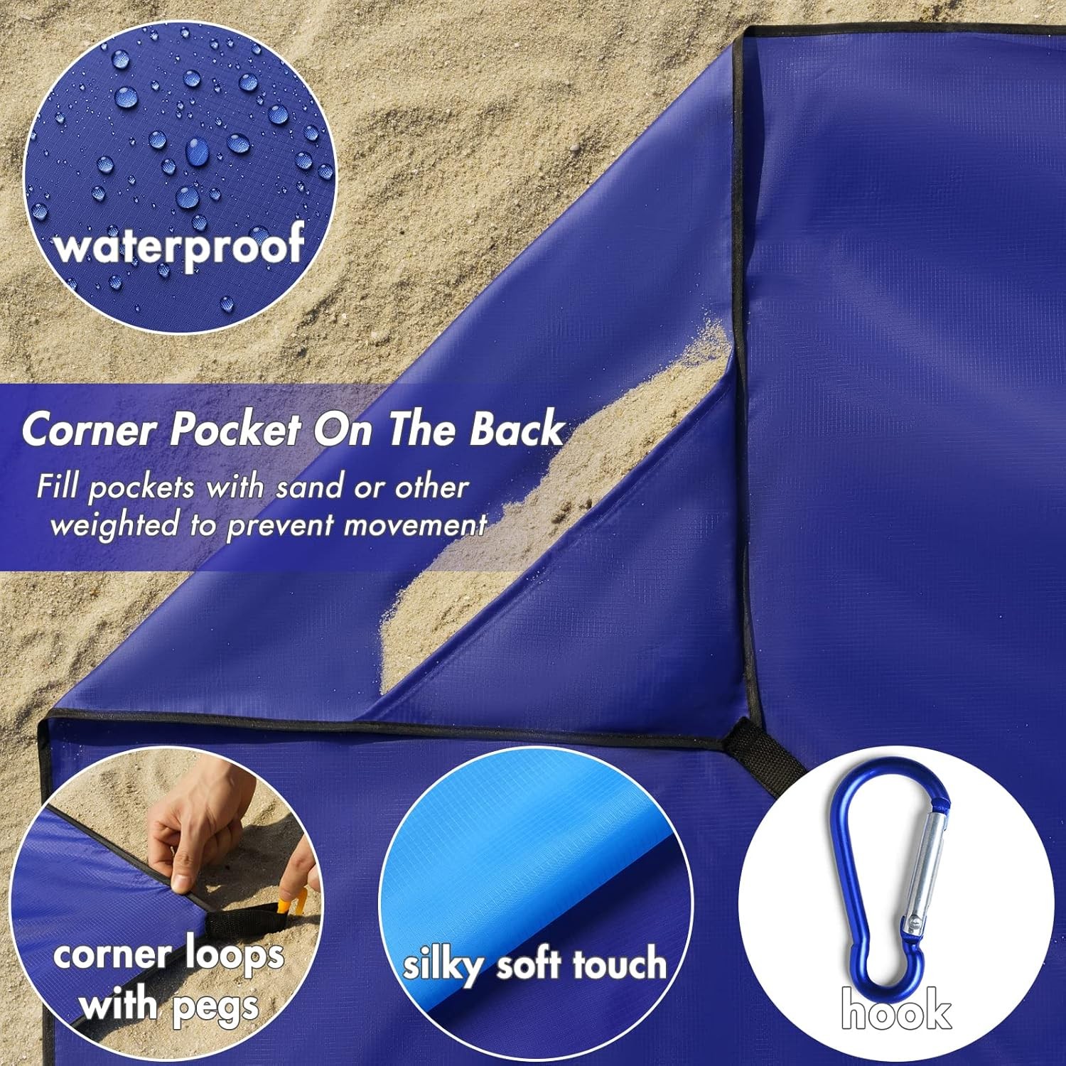 Beach Blanket Waterproof Sandproof Extra Large 78" x 82" Beach Mat Oversized gallery
