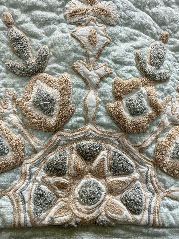 Soft Surroundings Robin Egg Blue Embroidered Crewel Quilt Standard Pillow Shams gallery