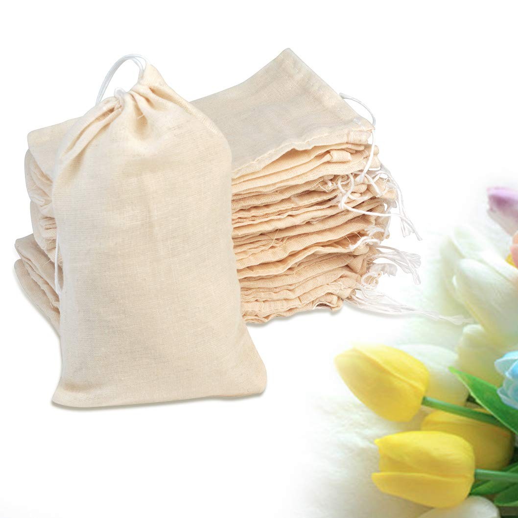 100Pcs Cotton Drawstring Bags, Reusable Muslin Bag Natural Cotton Bags with Draw gallery