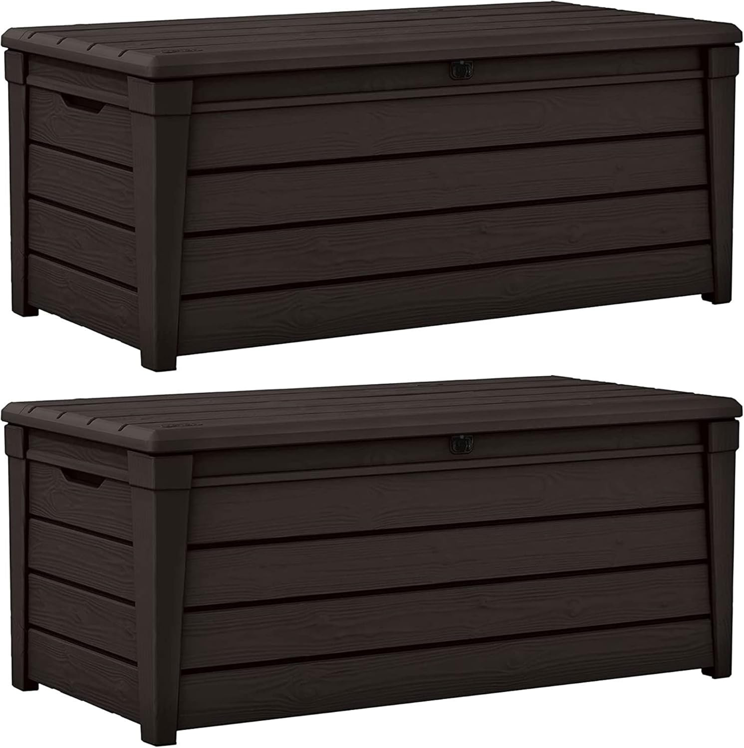 2 Pack Weatherproof Resin Storage Bench & Deck Box, 120 Gallon, Brown gallery