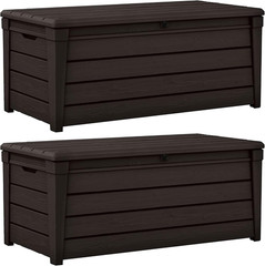 2 Pack Weatherproof Resin Storage Bench & Deck Box, 120 Gallon, Brown
