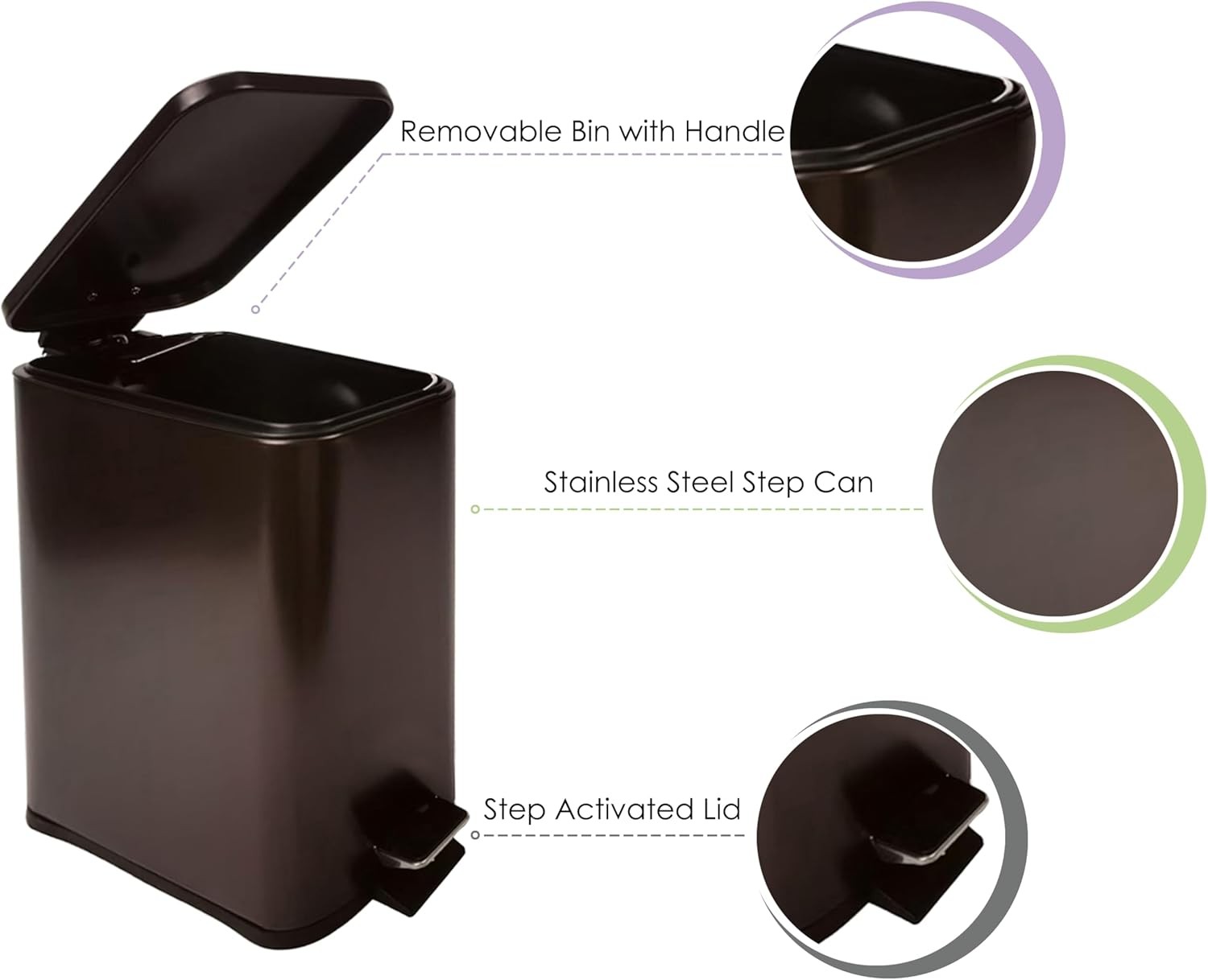 Stainless Steel Small Trash Can with Lid & Step Pedal - 5 Liters/1.3 Gallon Soft gallery